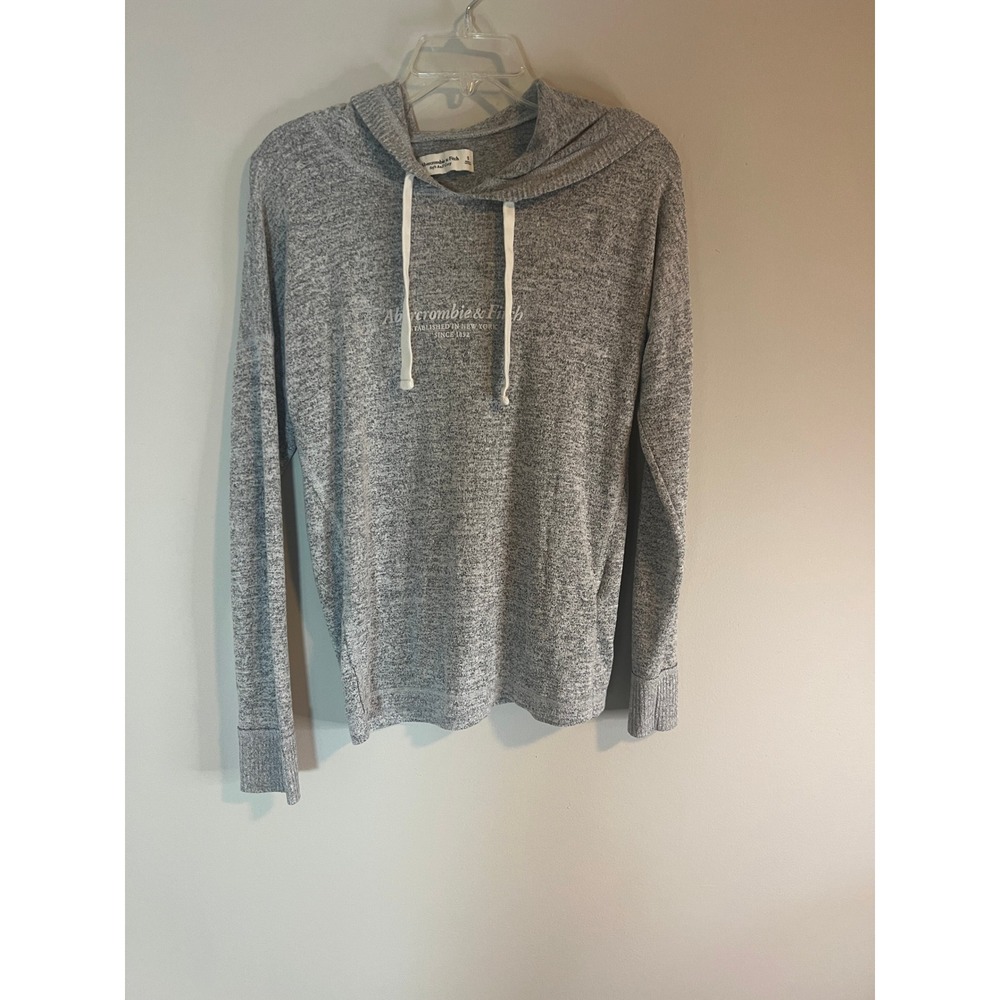 Abercrombie & Fitch Soft A&F Cozy Grey Marl Hoodie Logo Graphic Sweatshirt S